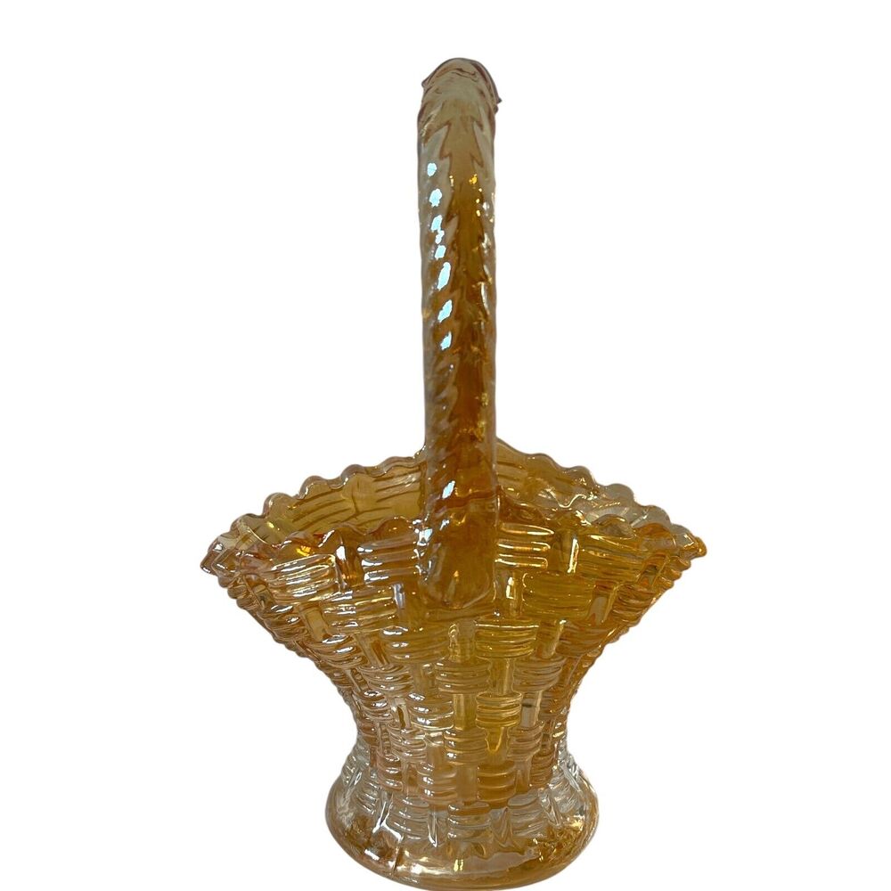 Peach Brides‎ Basket Carnival Depression Glass Applied Handle 6 inch Basketweave